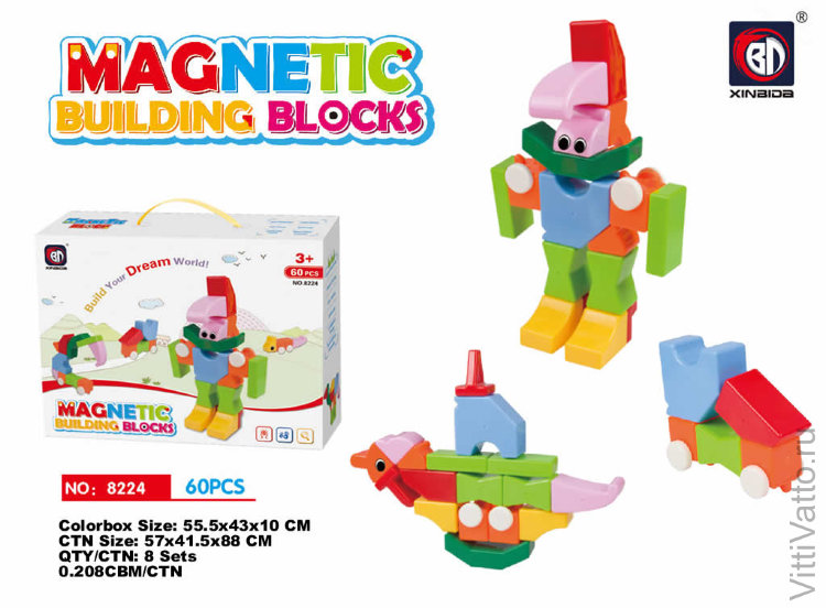 Магнитный конструктор Magnetic Building Blocks, 60 деталей в наборе